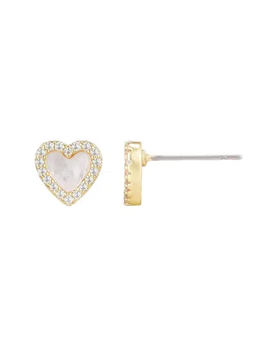 Adornia 14k Gold Plated Mother Of Pearl Mini Halo Cz Heart Studs