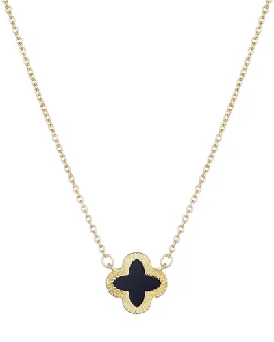 Adornia 14k Gold Plated Fluted Edge Black Clover Necklace
