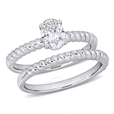 Created Forever 3/4 Ct Tw Oval Lab-grown Diamond Twisted Band Bridal Set In 14k White Gold