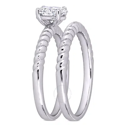 Created Forever 3/4 Ct Tw Oval Lab-grown Diamond Twisted Band Bridal Set In 14k White Gold