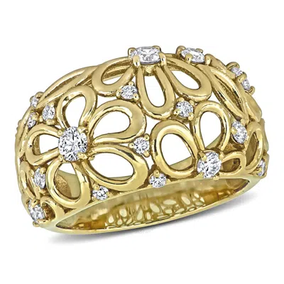 Created Forever 3/4ct Tw Lab-grown Diamond Flower Wide Band Ring In 14k Yellow Gold