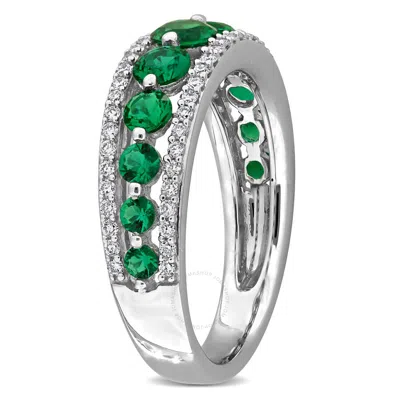 Created Forever 1ct Tgw Created Emerald And 1/3ct Tw Lab-grown Diamond Graduated Ring In 14k White G