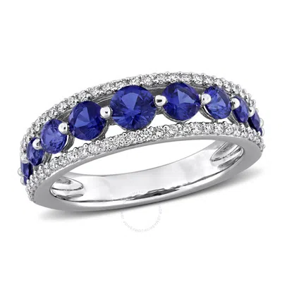 Created Forever 1 1/2ct Tgw Created Sapphire And 1/3ct Tw Lab-grown Diamond Graduated Ring In 14k Wh