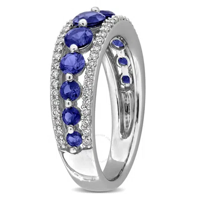 Created Forever 1 1/2ct Tgw Created Sapphire And 1/3ct Tw Lab-grown Diamond Graduated Ring In 14k Wh
