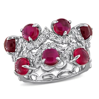 Created Forever 4ct Tgw Created Ruby And 1 1/3ct Tw Lab-grown Diamond Semi-eternity Ring In 14k Whit