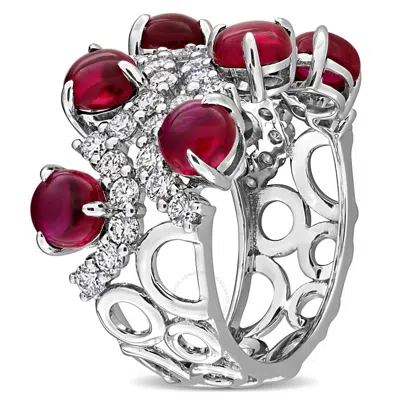 Created Forever 4ct Tgw Created Ruby And 1 1/3ct Tw Lab-grown Diamond Semi-eternity Ring In 14k Whit