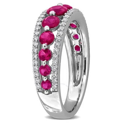 Created Forever 1 1/2ct Tgw Created Ruby And 1/3ct Tw Lab-grown Diamond Graduated Ring In 14k White