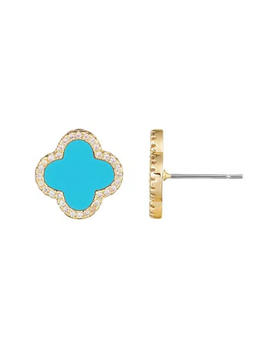 Adornia 14k Gold Plated Turquoise Halo Cz Clover Stud Earrings