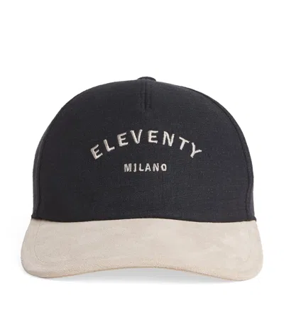Eleventy X Harrods Suede-trimmed Linen Baseball Cap