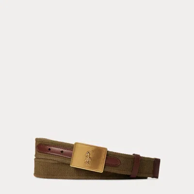 Ralph Lauren Pony Plaque Canvas & Leather Belt