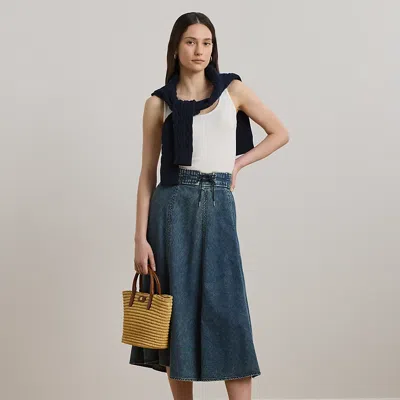 Ralph Lauren Denim Drawcord Midi Skirt In Blue