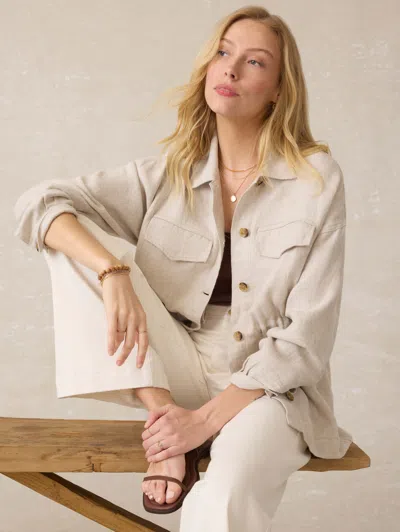 Faherty Twill Linen Utility Jacket In Neutral