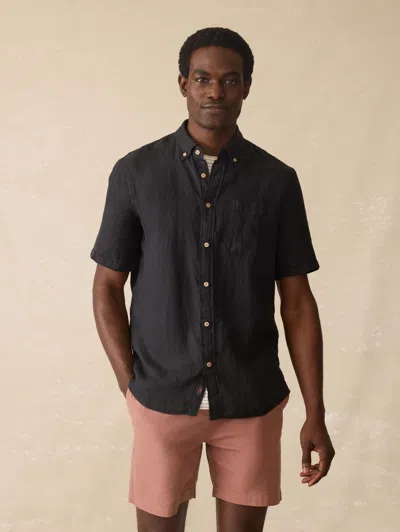 Faherty Short Sleeve Laguna Linen Shirt In Black