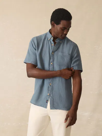 Faherty Short Sleeve Laguna Linen Shirt In Blue
