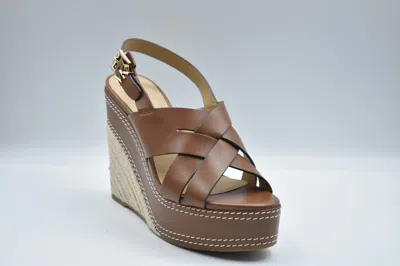 Michael Kors Laced Wedge Shoes With Woven Jute Base In Brown