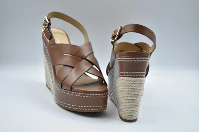 Michael Kors Laced Wedge Shoes With Woven Jute Base In Brown