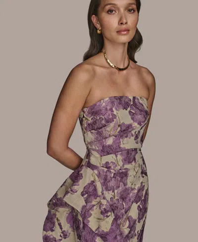 Donna Karan New York Floral Ruffle Strapless Jacquard Trumpet Gown In Purple