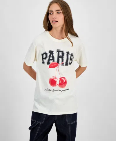 Rebellious One Juniors' Paris Cherry Graphic Print T-shirt In White
