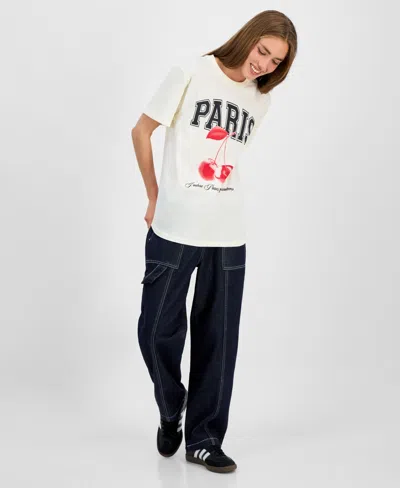 Rebellious One Juniors' Paris Cherry Graphic Print T-shirt In White