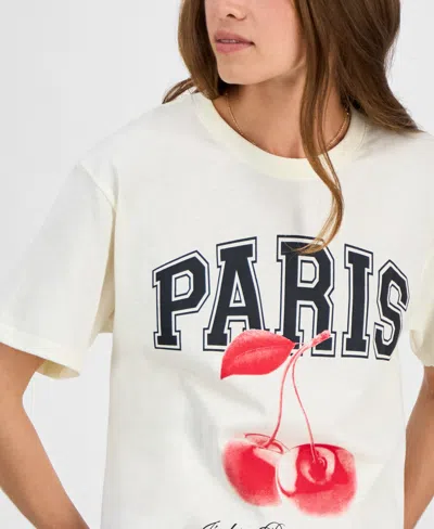 Rebellious One Juniors' Paris Cherry Graphic Print T-shirt In White