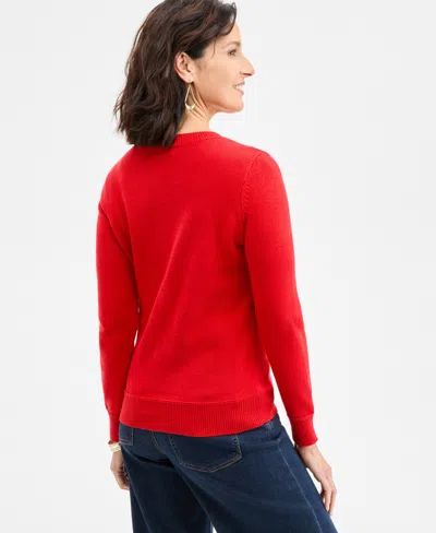 Style & Co Women's Cotton Crewneck Flag Sweater, Exclusively At Macy's In Red