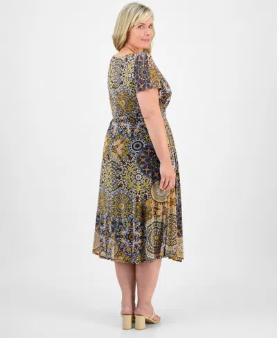 Robbie Bee Plus Size Printed Tie-waist Midi Dress In Multi