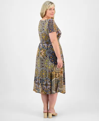 Robbie Bee Plus Size Printed Tie-waist Midi Dress In Multi