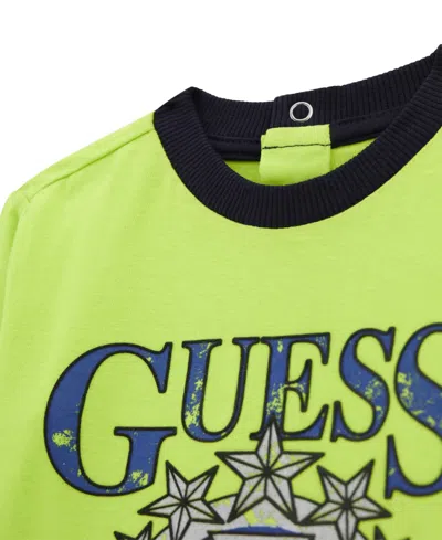 Guess Baby Boys 2-piece Long Sleeve Two-fer Shirt And Knit Denim Pants Set In Green