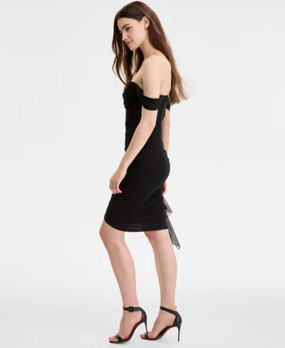 City Studios Juniors' Off-the-shoulder Corset Mesh Dress In Black