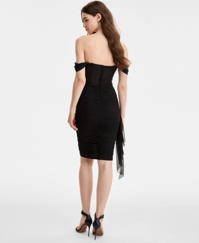 City Studios Juniors' Off-the-shoulder Corset Mesh Dress In Black