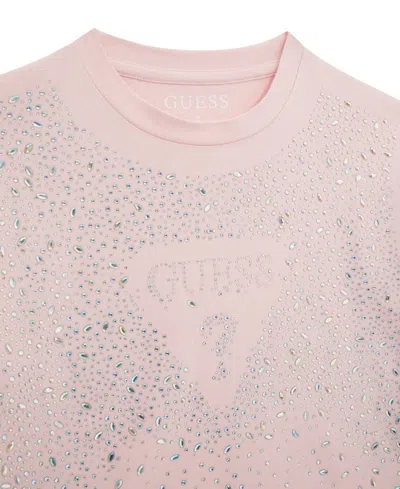 Guess Big Girl Short Sleeve With Rhinestone Logo T-shirt In Pink