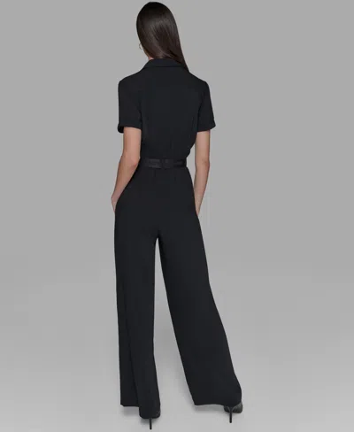 Karl Lagerfeld Petite Belted Short-sleeve Button-front Jumpsuit