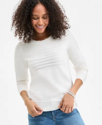 Style & Co Women's Cotton Crewneck Flag Sweater, Exclusively At Macy's In White