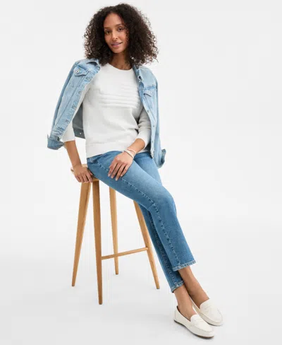 Style & Co Women's Cotton Crewneck Flag Sweater, Exclusively At Macy's In White