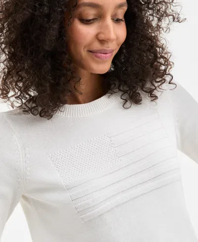Style & Co Women's Cotton Crewneck Flag Sweater, Exclusively At Macy's In White