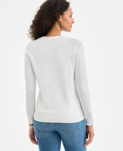 Style & Co Women's Cotton Crewneck Flag Sweater, Exclusively At Macy's In White
