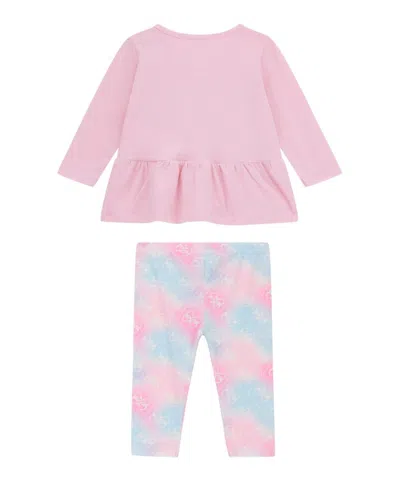 Guess Baby Girls 2-piece Long Sleeve T-shirt And Printed Legging Set In Pink