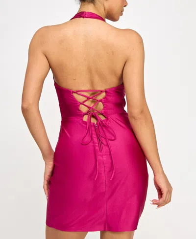 City Studios Juniors' Draped Surplice Satin Bodycon Dress In Pink