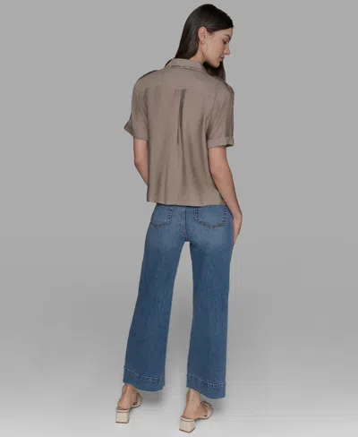 Karl Lagerfeld Petite Textured Studded Blouse In Brown