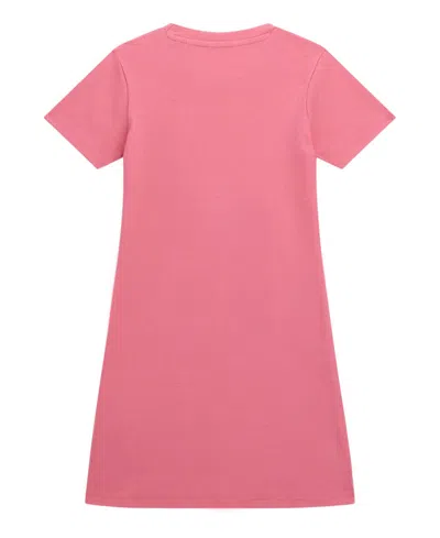 Guess Big Girl Short Sleeve With Shiny Foil Print Logo Dress In Pink