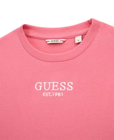 Guess Big Girl Short Sleeve With Shiny Foil Print Logo Dress In Pink