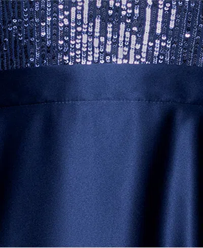Betsy & Adam Petite Embellished Satin Gown In Blue