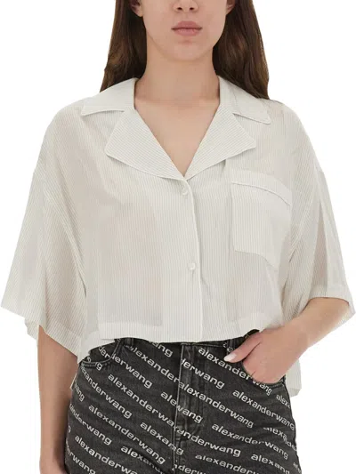 Alexander Wang T T By Alexander Wang Striped Shirt With Embroidered Logo In Black