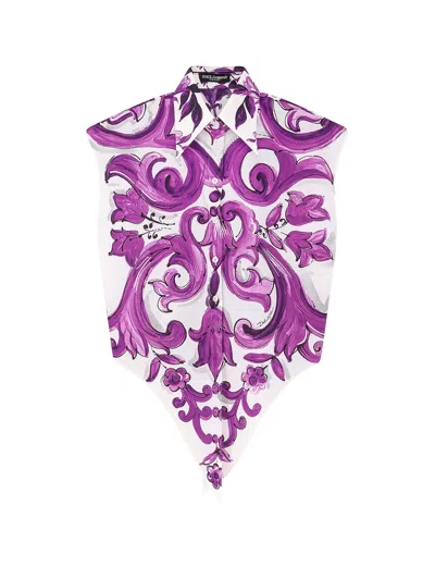 Dolce & Gabbana Cotton Shirt With Maiolica Print In Purple