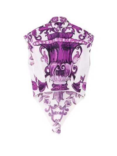 Dolce & Gabbana Cotton Shirt With Maiolica Print In Purple