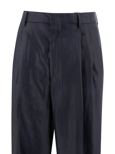 Tagliatore Trousers Wide Leg Front Pleats In Blue