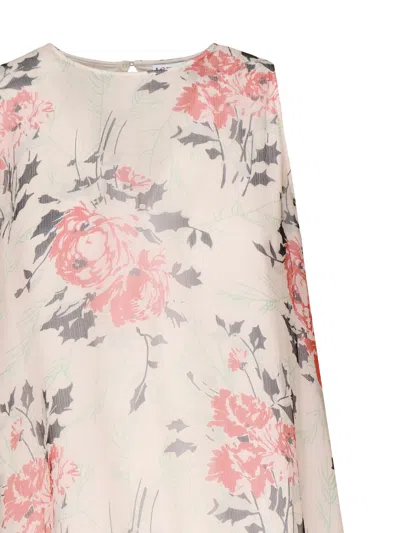 Loewe Long Silk Dress With Floral Print In Neutral