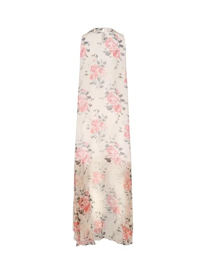 Loewe Long Silk Dress With Floral Print In Neutral