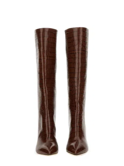 Paris Texas Anja Croco Block-heel Knee Boots In Brown