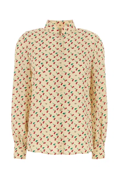 Valentino Crepe De Chine Shirt With Cherryfic Print In Neutral